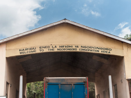 Ngorongoro, Tanzania - August 19, 2016: Entrance gate to Ngorongoro national park in Tanzania.のeditorial素材