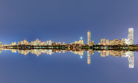 famous skyline of Boston, USA by nightの写真素材