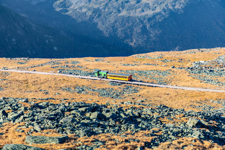 MT WASHINGTON, NH, USA - SEP 19, 2017: Mount Washington Cog Railroad at the top of Mount Washington...