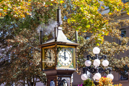 Vancouver, Canada -August 24, 2016: A steam clock, one of only a few in the world, located in Vancouver's Victorian Gastown.のeditorial素材