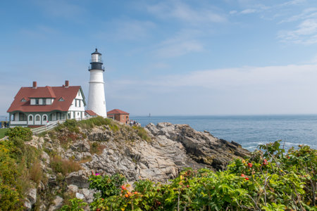 Portland Head Light House 1791 Cape Elizabeth Maine, Lighthouse, USAの写真素材