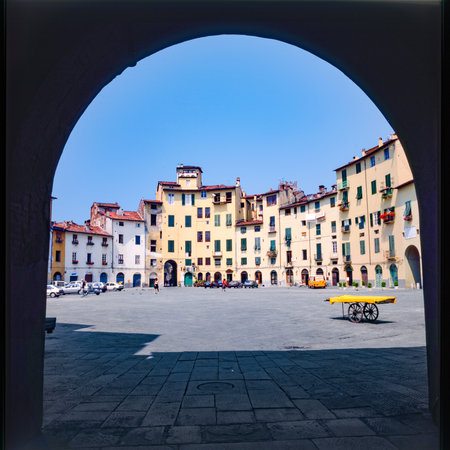 Lucca, Italy - November 1, 2017: market square of Lucca in Tuscany, Italyの写真素材
