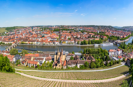 View from WÃ¼rzburg castle to river Main and old town of Wuerzburg, Bavaria, Germany