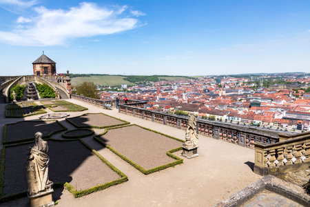 WÃ¼rzburg, Germany - May 17, 2017: View from WÃ¼rzburg castle to river Main and old town of...