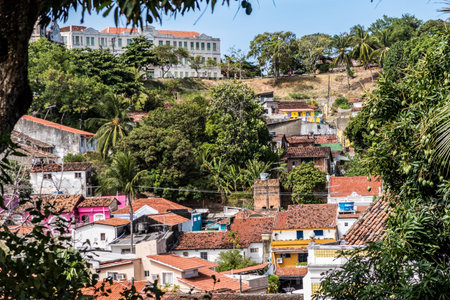 Olinda, Brazil - December 23, 2016:The colorful buildings of Olinda in Pernambuco, Brazilの写真素材
