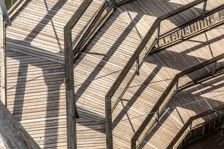 Bad Wildbad, Germany - August 29, 2024: wooden structure tof the walkway at observation tower and...