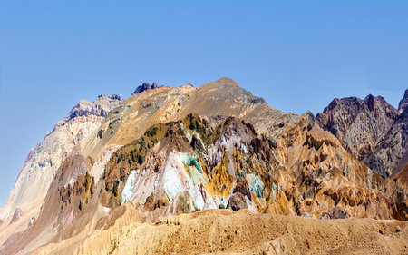 scenic road Artists Drive in Death valley with colorful stones, hills with minerals, blinking colorful in the sunの写真素材