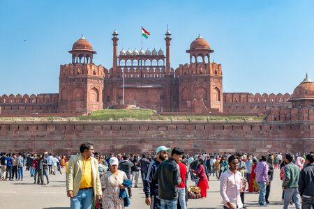 New Delhi, India - February 9, 2024: people visit the red fort in New Delhi, India.のeditorial素材
