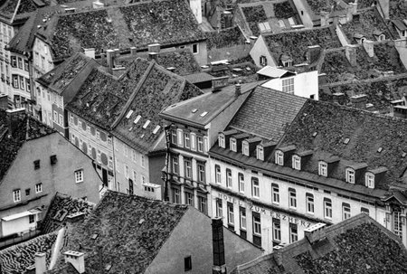 Graz, Austria - December 5, 2021: black and white view to old town of Graz, Austria