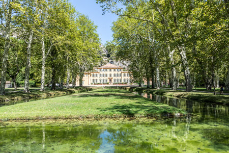 Le Tholonet, France - August 17, 2017: castle Le Tholonet was often painted by Paul Cezanne, the famous french painter and became famous by that.のeditorial素材