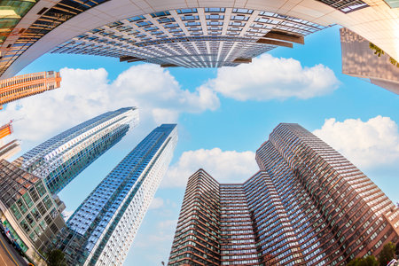 NEW YORK, USA - JUL 8, 2010: Skyscraper in New York, Manhattan, USA against blue sky. Manhattan is one of the places with the greatest concentration of capital in the USAのeditorial素材