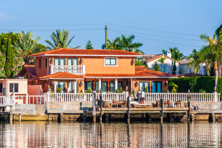 Miami Beach, USA - July 31, 2010: luxury houses at the canal in Miami Beach, USA. Pinetree Drive is the premier neighborhood for luxury homes.のeditorial素材