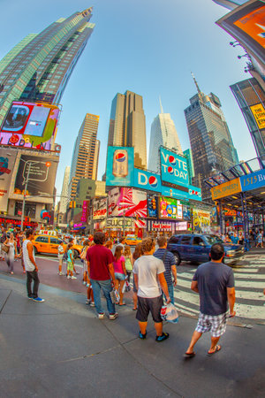 New York, USA - July 7, 2010: people at Times Square. Featured with Broadway Theaters and huge number of LED signs, it is a symbol of New York City and the United States in New York, USA.のeditorial素材
