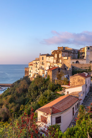 Beautiful early morning view to the village of Sperlonga, Lazio region of Italy.の写真素材