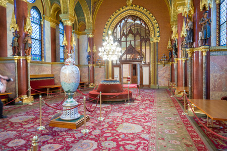 Budapest, Hungary - August 4, 2008: interior room at old historic Hungarian Parliament in Budapest.のeditorial素材