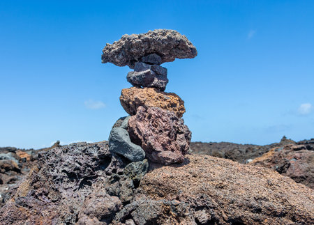 Scenic sculpture of solified lava in Timanfaya national park, Lanzaroteの写真素材