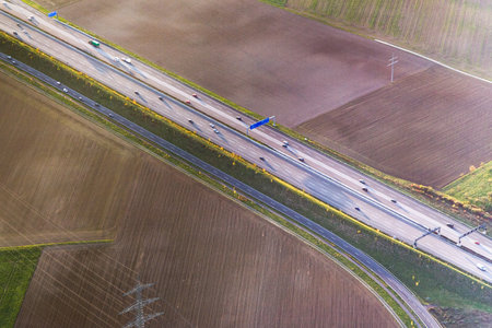 aerial of highway a5 in Germany near Frankfurtの写真素材