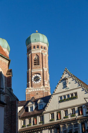 clock tower of the Frauenkirche in Munich, Bavaria, Germanyの写真素材