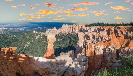 beautiful landscape in Bryce Canyon with magnificent Stone formation like Amphitheater, temples, figures in afternoon lighの写真素材