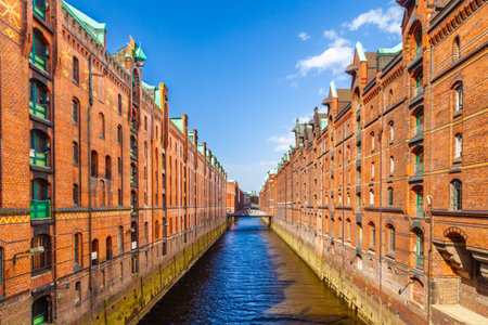 Speicherstadt, large warehouse district of Hamburg, Germany, a UNESCO world heritage siteの写真素材