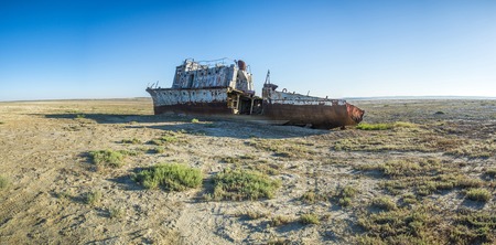 The Aral Sea is a formerly undrained salt lake in Central Asia, located on the border of Kazakhstan and Uzbekistan. Since the 1960s, the level of the sea began to decline rapidly because of the diversion of water for irrigation purposes from the Amu Daryaのeditorial素材