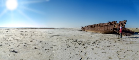 The Aral Sea is a formerly undrained salt lake in Central Asia, located on the border of Kazakhstan and Uzbekistan. Since the 1960s, the level of the sea began to decline rapidly because of the diversion of water for irrigation purposes from the Amu Daryaのeditorial素材
