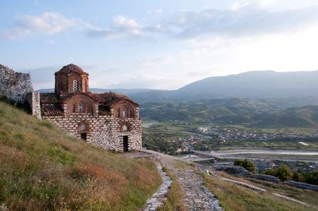 St  Mary of Blachernae Church, Berat, Albania, with countrysideの写真素材