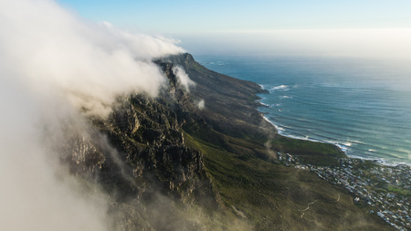 Cloud phenomenon on Table Mountain, Cape Town, South Africaの写真素材