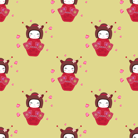 Traditional Japanese doll. Illustration. The vector image.のイラスト素材