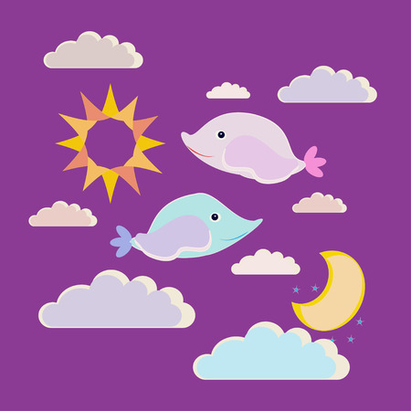 Vector illustration good night.  Two little small smileのイラスト素材
