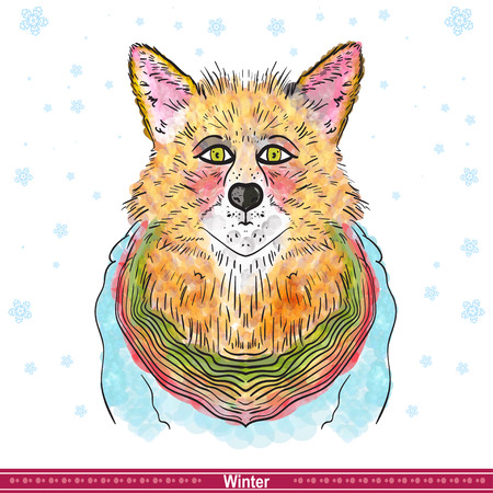 Artful Orange fox. Vector illyustration. Winter illustrationのイラスト素材