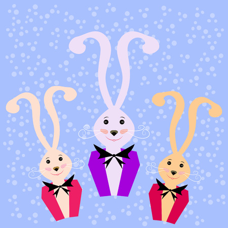Postcard with the image of a rabbit in a tuxedo and a bow at the neckのイラスト素材