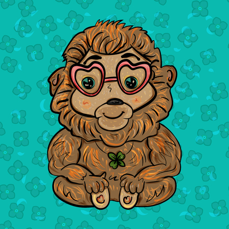 Monkey bringing good luck. Valentine's Day. Feast of Love. Vector illustration. - Vectorのイラスト素材