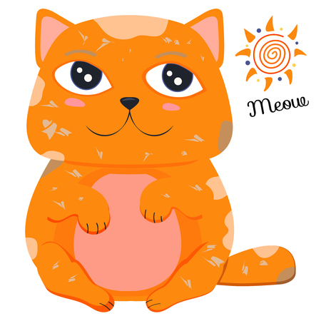 Cat with lettering word Meow. Cartoon character. Love baby illustration. - Vector.のイラスト素材