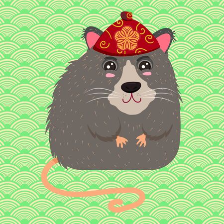 Chinese rat in a red national headdress. Symbol of the New Year 2020. Vectorのイラスト素材