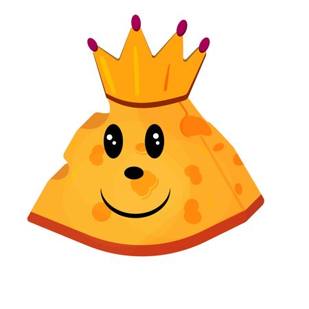 Vector cartoon royal cheese. Cheese piece in the form of a triangle with a crown on the headのイラスト素材