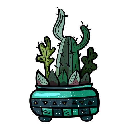 Cactus In A Pot. Botanical illustration. Succulent plant. Scandinavian style, comfort in the house. Hygge. - Vector. Vector illustrationのイラスト素材