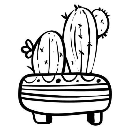Cactus in a flower pot. Botanical illustration for coloring. Coloring for children and adults. - Vector illustration.のイラスト素材