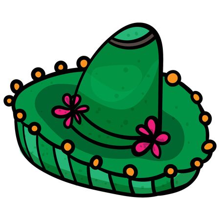 Mexican sombrero colorful. Green sombrero with flowers. Hat vector Illustration on a white background. - Vector. Vector illustrationのイラスト素材