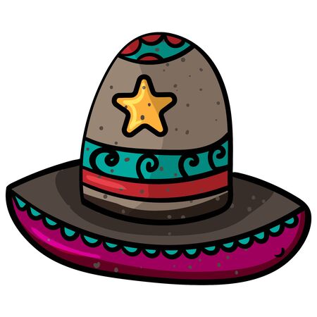 Mexican sombrero colorful. Sombrero with a star. Hat vector Illustration on a white background. - Vector. Vector illustrationのイラスト素材