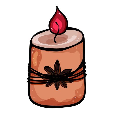 Scented candle. Cinnamon. Doodle illustration. Symbol of celebration and comfort. New Year Christmas. Cozy Home. - Vector. Vector illustrationのイラスト素材