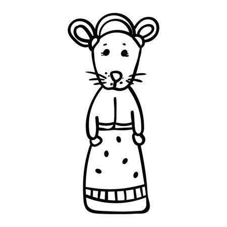Rat or mouse in a long dress. Coloring page adult and kids. Symbol of the New Year 2020. Cartoon style, vector. - Vector. Vector illustrationのイラスト素材