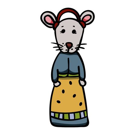 Rat or mouse in a long dress. Symbol of the New Year 2020. Cartoon style, vector. - Vector. Vector illustrationのイラスト素材