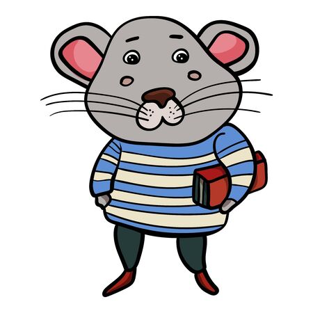 Rat or mouse in a vest with a book under his arm. Symbol of the New Year 2020. Cartoon style, vector. - Vector. Vector illustrationのイラスト素材