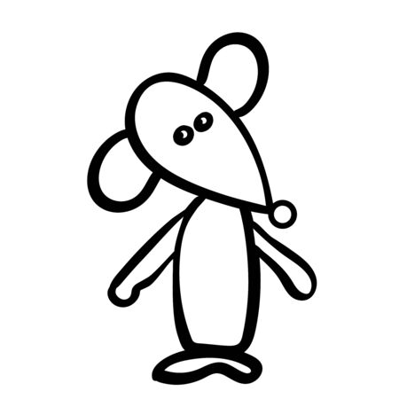 Very cute Rat or Mouse. Doodle illustration. Chinese style. Coloring page adult and kids. Symbol of the New Year 2020. - Vector. Vector illustrationのイラスト素材