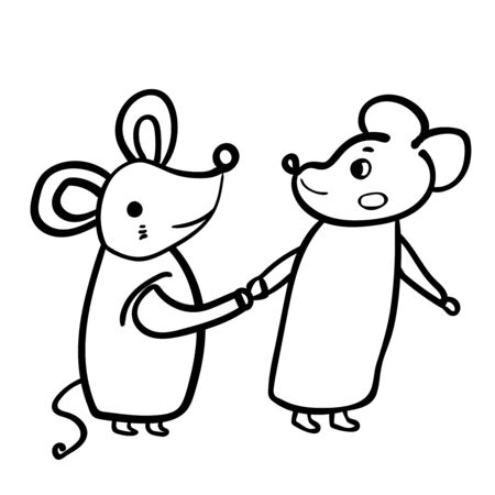 A pair of mice or rats. The rat in the red tang suit, Doodle illustration. Symbol of the New Year 2020. The rat in the Chinese style. Coloring page adult and kids. - Vector. Vector illustrationのイラスト素材