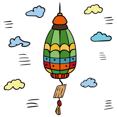 Chinese bell, dream fulfillment, Oriental style. Cozy Home. Vector. Vector illustrationのイラスト素材