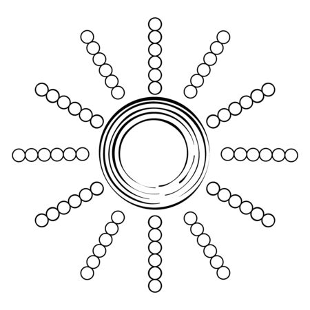 Sun yellow vector doodle. Season spring summer. Planet of the solar system. Cartoon illustration vector. Coloring page adult and kids. Black and white.のイラスト素材