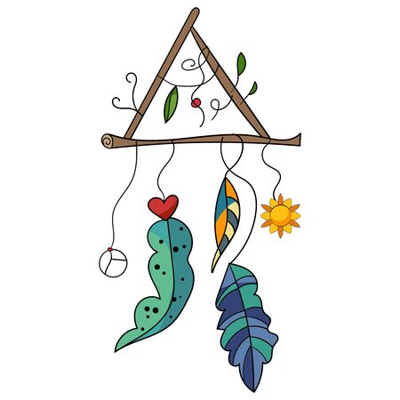 Magical boho style. Interior decoration. Boho style decorative feathers. Traditional symbol. Hand drawn elements. Ethnic Indian. Design for 14 february or wedding.のイラスト素材