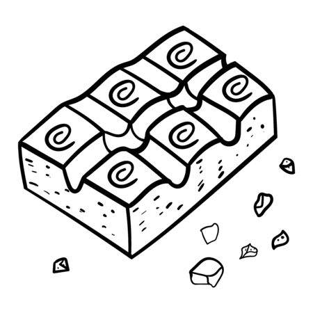 Dark chocolate pieces, chocolate bar, vector illustration on transparent backgrounds Coloring page or book adult and kids.のイラスト素材